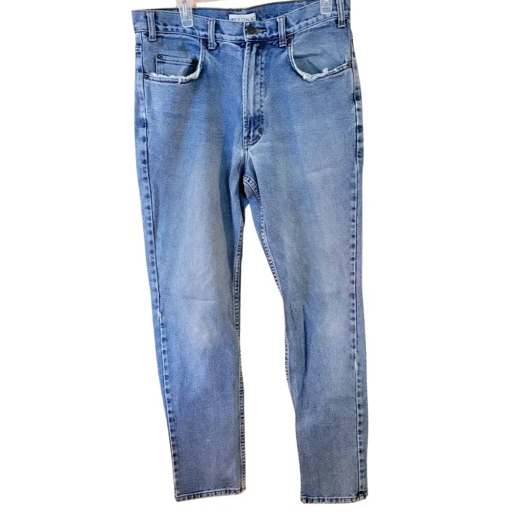Vintage Merona 33x32 100% Cotton Well Loved Pre-Owned Jeans zip Fly Straight Leg